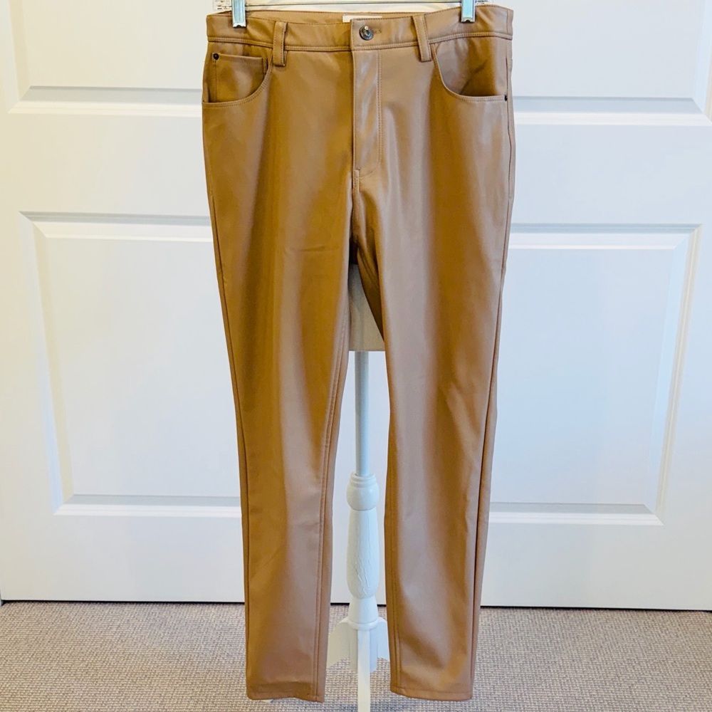Tan Faux Leather Jeans with Mid/High Waist